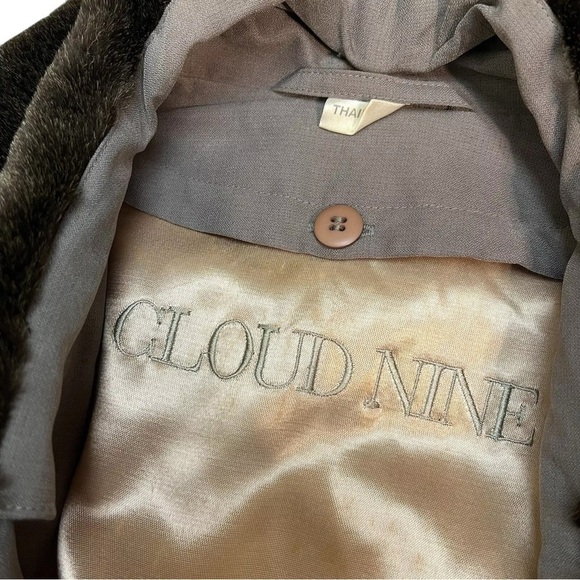 Cloud Nine Faux Fur Belted Buttoned Trench Coat Jacket Gray Brown Size Small - Picture 7 of 9